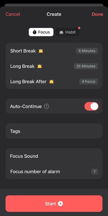pomodoro technique app, focus keeper